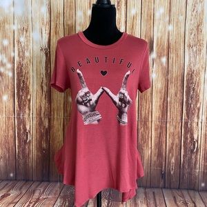 Queen Bees Women Hi-Lo Short Sleeve T-Shirt Sz L